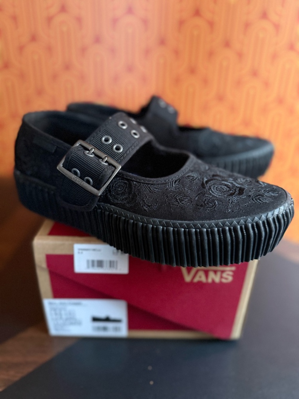VANS Black Mary Jane Creeper Platform (Halloween) Spooky Flowers Black M 5.5 W 7 - Picture 3 of 6